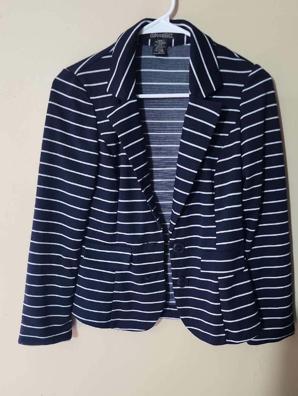 Navy and White Striped Women's Blazer